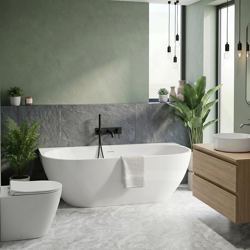 Lukka Ellips Acrylic Back To Wall Bathtub Overflow Available 1500x770x550/1700x800x550mm -  Gloss/Matt White