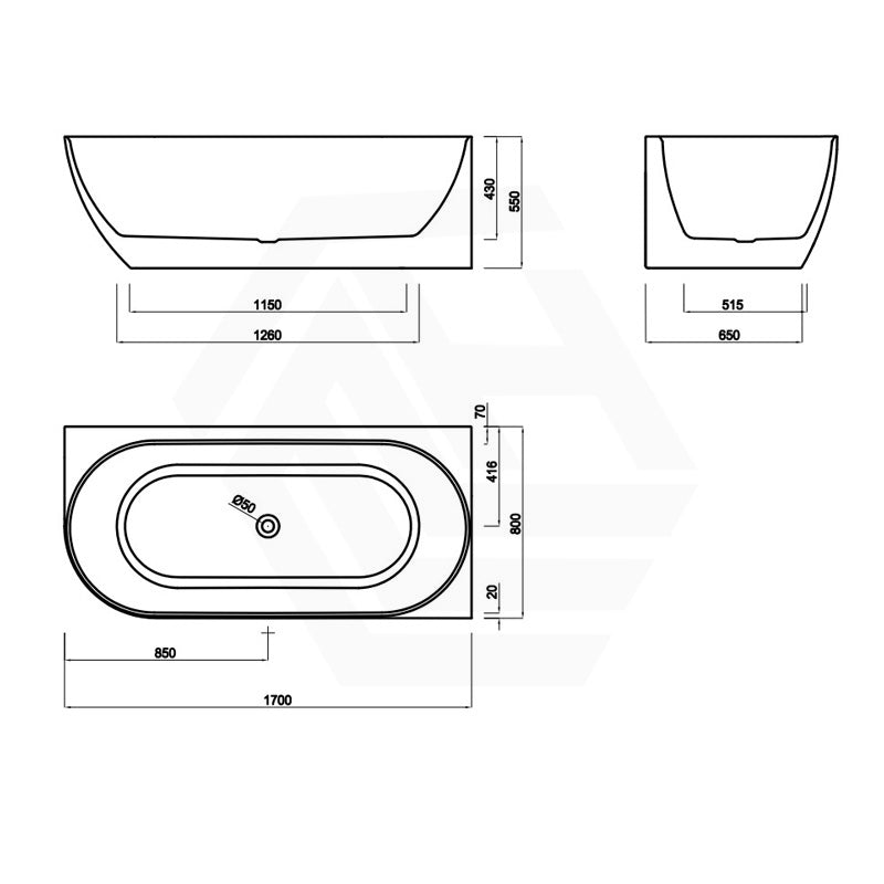 Lukka Ellips Acrylic Left/Right Corner Bathtub with Overflow 1500/1700mm - Gloss/Matt White