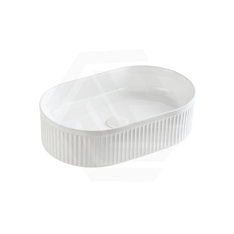 Lukka Ellips 490x310x130mm Flueted Oval Above Counter Ceramic Basin  Gloss White