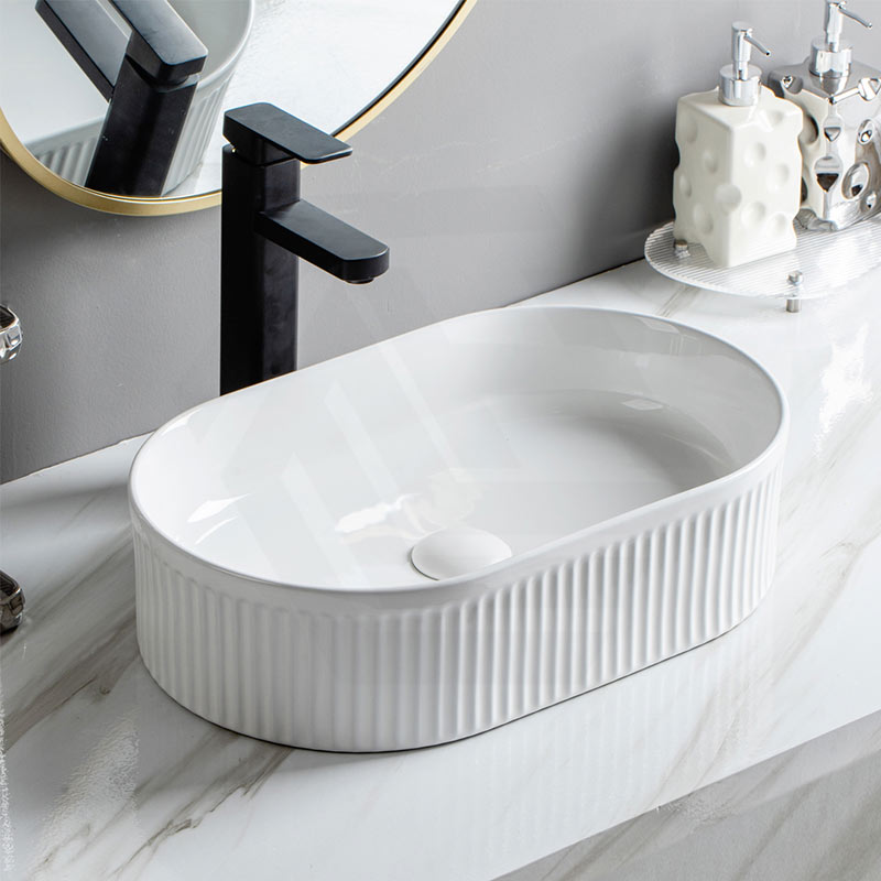 Lukka Ellips Flueted Oval Above Counter Ceramic Basin 490/575mm - Variant Colour Available
