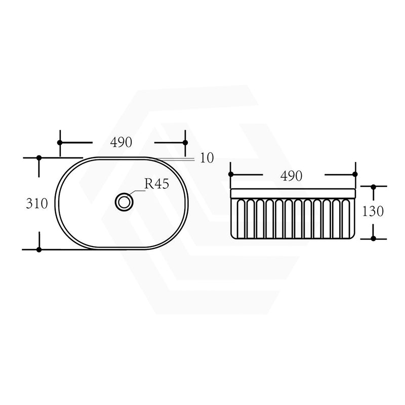 Lukka Ellips Flueted Oval Above Counter Ceramic Basin 490/575mm - Variant Colour Available