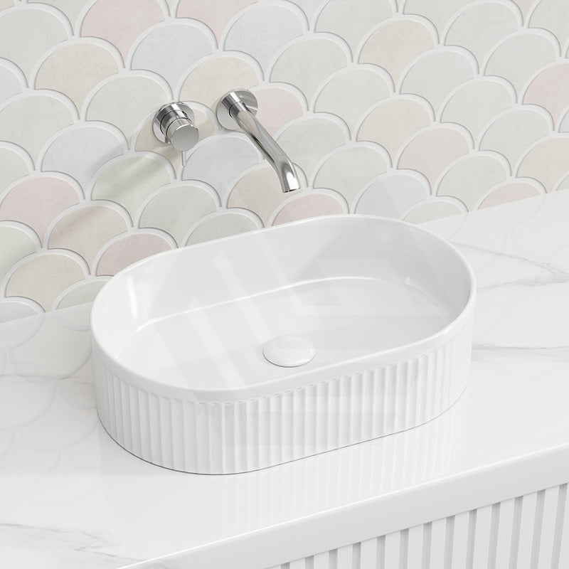 Lukka Ellips Flueted Oval Above Counter Ceramic Basin 490/575mm - Variant Colour Available