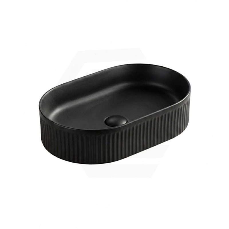 Lukka Ellips 490x310x130mm Flueted Oval Above Counter Ceramic Basin  Matt Black