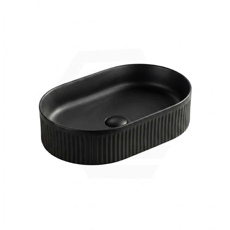 Lukka Ellips 490x310x130mm Flueted Oval Above Counter Ceramic Basin  Matt Black