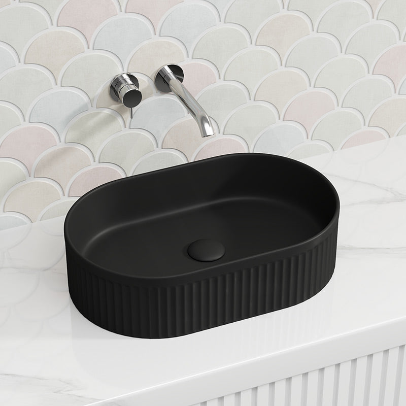 Lukka Ellips Flueted Oval Above Counter Ceramic Basin 490/575mm - Variant Colour Available