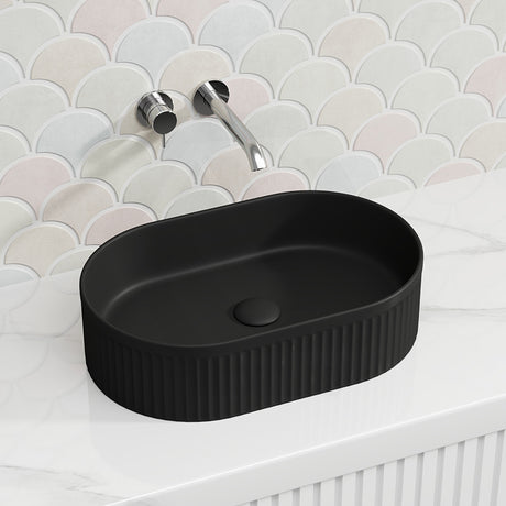 Lukka Ellips Flueted Oval Above Counter Ceramic Basin 490/575mm - Variant Colour Available