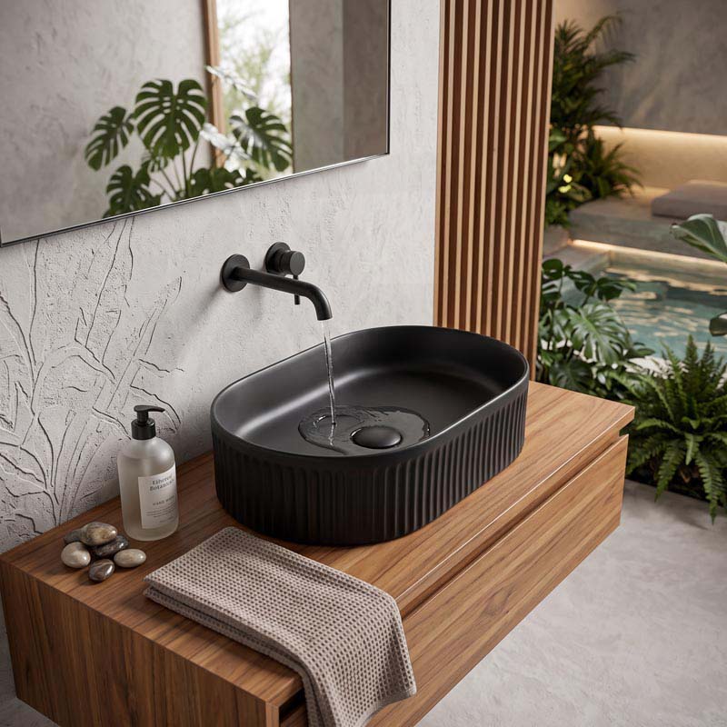 Lukka Ellips Flueted Oval Above Counter Ceramic Basin 490/575mm - Variant Colour Available