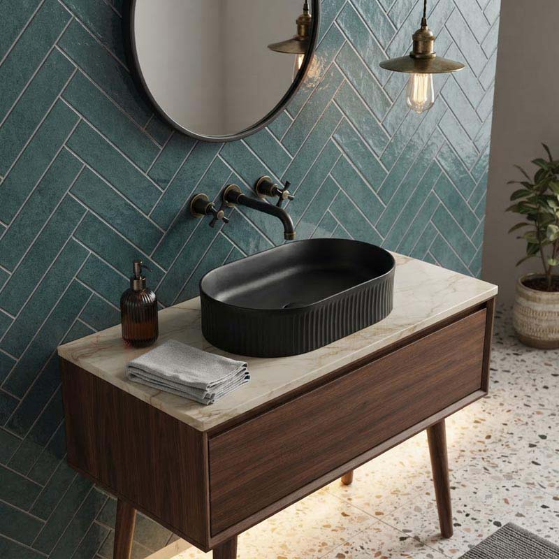 Lukka Ellips Flueted Oval Above Counter Ceramic Basin 490/575mm - Variant Colour Available