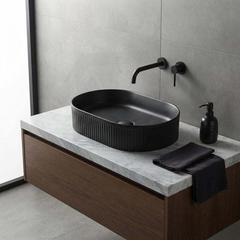 Lukka Ellips Flueted Oval Above Counter Ceramic Basin 490/575mm - Variant Colour Available