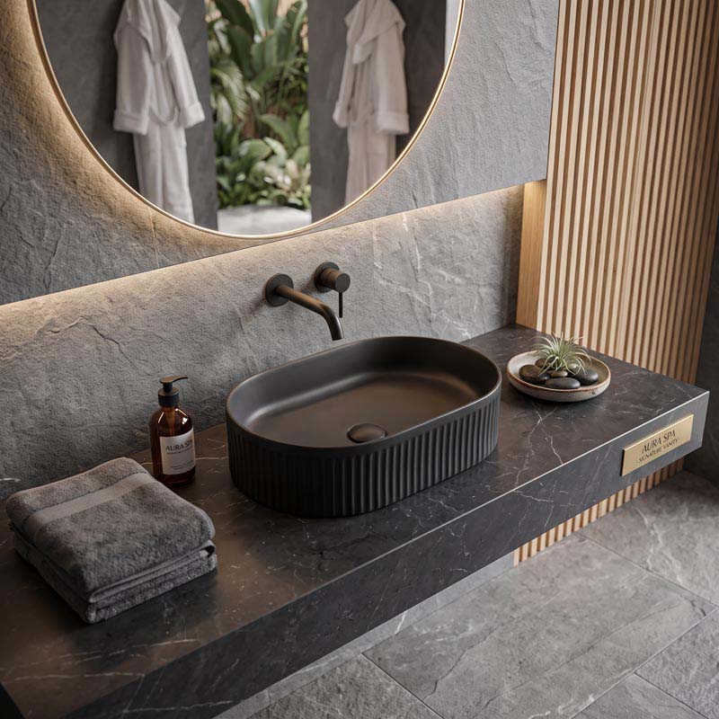 Lukka Ellips Flueted Oval Above Counter Ceramic Basin 490/575mm - Variant Colour Available