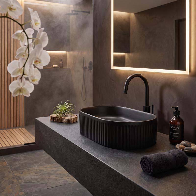 Lukka Ellips Flueted Oval Above Counter Ceramic Basin 490/575mm - Variant Colour Available