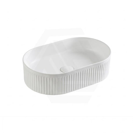 Lukka Ellips 490x310x130mm Flueted Oval Above Counter Ceramic Basin  Matt White