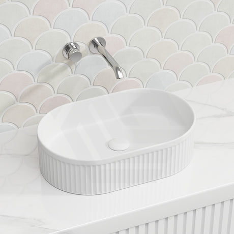 Lukka Ellips Flueted Oval Above Counter Ceramic Basin 490/575mm - Variant Colour Available