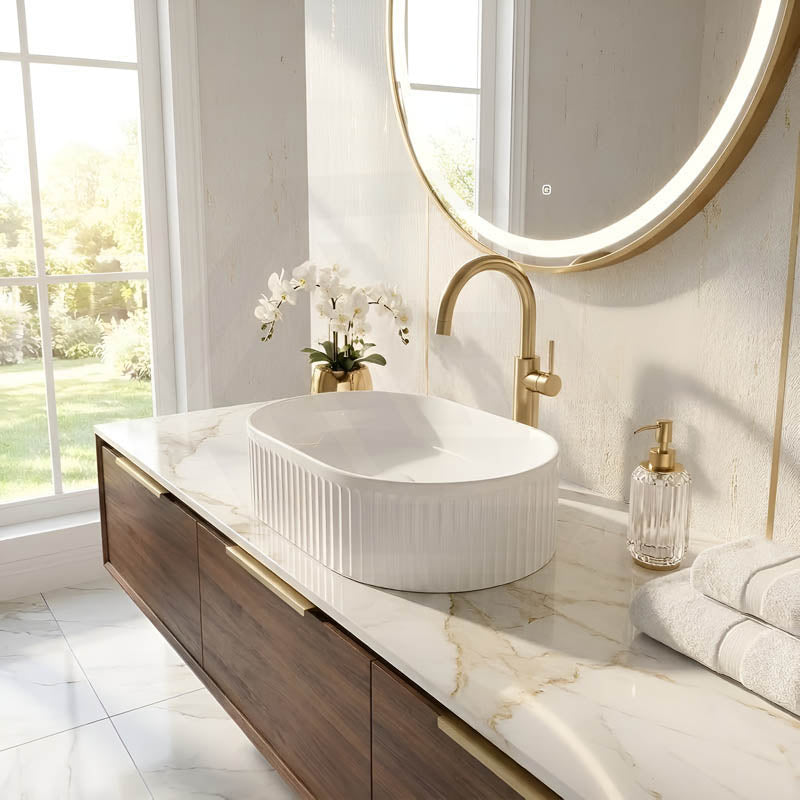 Lukka Ellips Flueted Oval Above Counter Ceramic Basin 490/575mm - Variant Colour Available