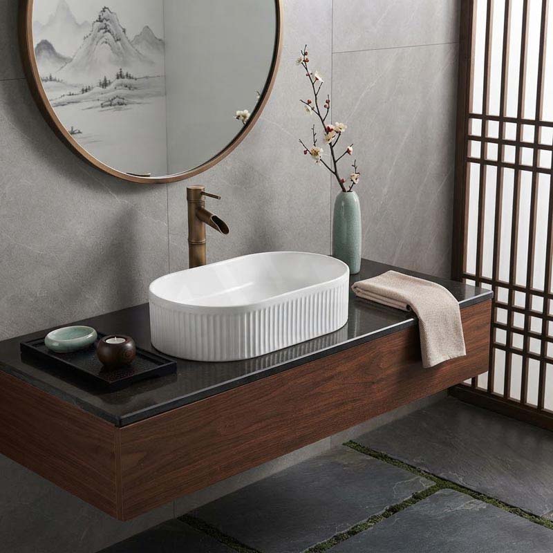 Lukka Ellips Flueted Oval Above Counter Ceramic Basin 490/575mm - Variant Colour Available