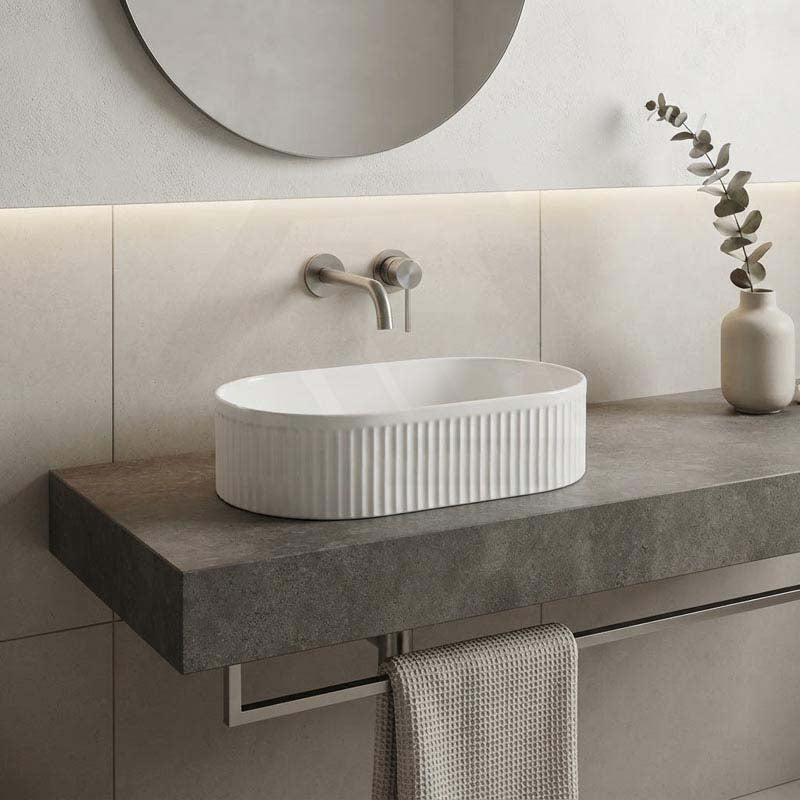 Lukka Ellips Flueted Oval Above Counter Ceramic Basin 490/575mm - Variant Colour Available