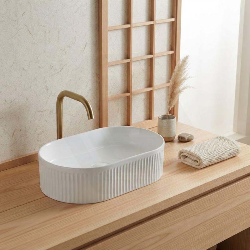 Lukka Ellips Flueted Oval Above Counter Ceramic Basin 490/575mm - Variant Colour Available