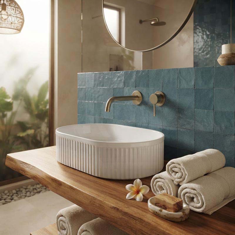 Lukka Ellips Flueted Oval Above Counter Ceramic Basin 490/575mm - Variant Colour Available