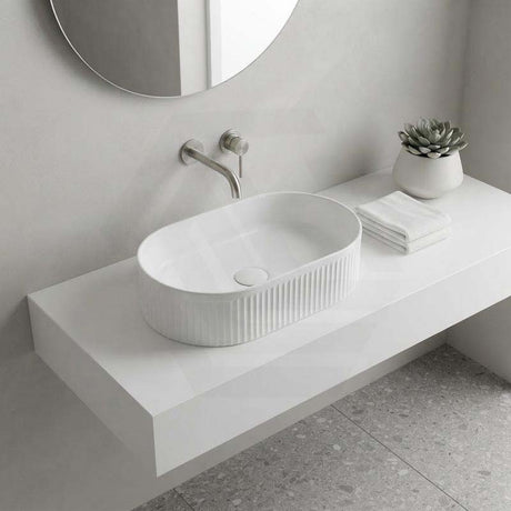 Lukka Ellips Flueted Oval Above Counter Ceramic Basin 490/575mm - Variant Colour Available
