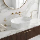 Lukka Ellips Flueted Oval Above Counter Ceramic Basin 490/575mm - Variant Colour Available