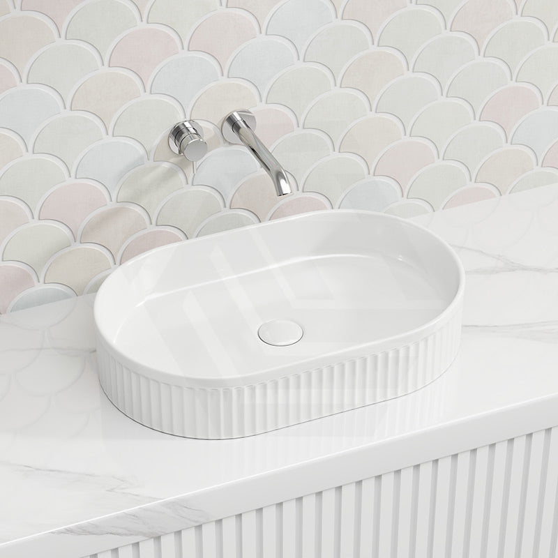 Lukka Ellips Flueted Oval Above Counter Ceramic Basin 490/575mm - Variant Colour Available