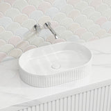 Lukka Ellips Flueted Oval Above Counter Ceramic Basin 490/575mm - Variant Colour Available