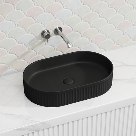Lukka Ellips Flueted Oval Above Counter Ceramic Basin 490/575mm - Variant Colour Available