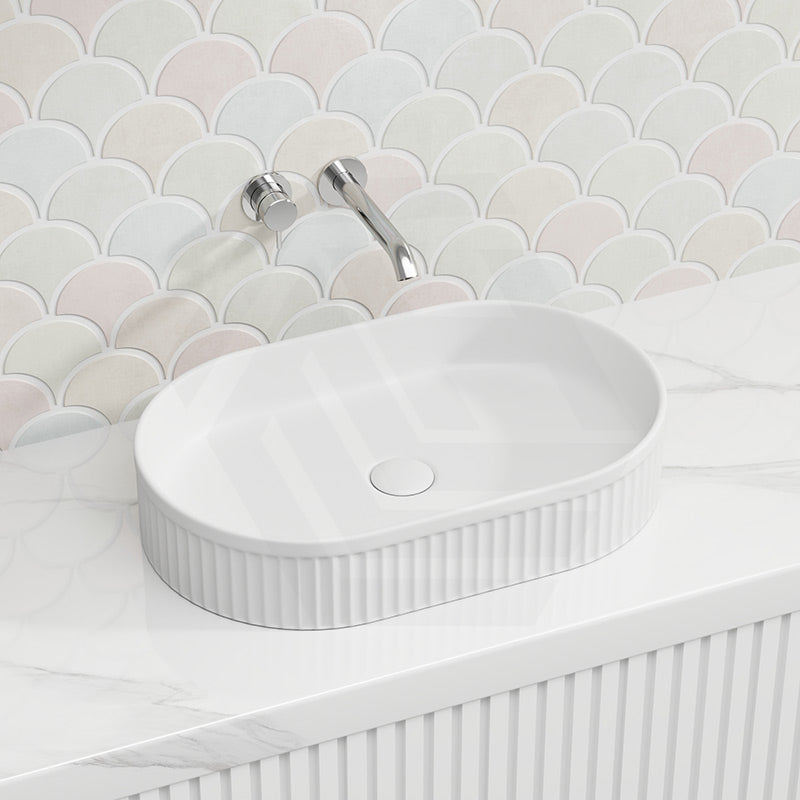 Lukka Ellips Flueted Oval Above Counter Ceramic Basin 490/575mm - Variant Colour Available