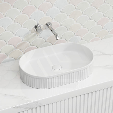Lukka Ellips Flueted Oval Above Counter Ceramic Basin 490/575mm - Variant Colour Available