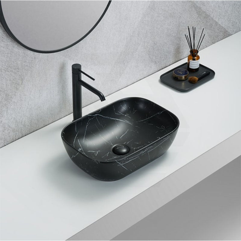 Lukka Ellips 460×320×137mm Matt Marble Black Above Counter Ceramic Basin