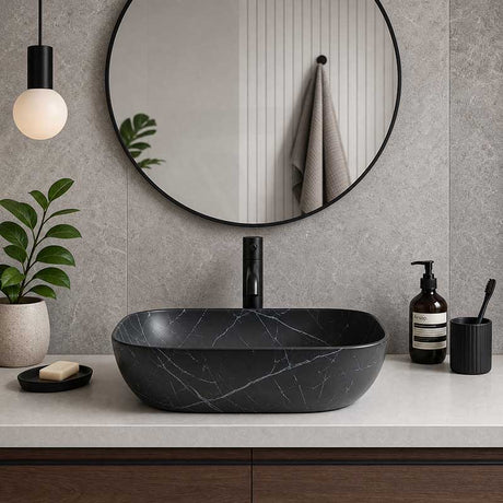 Lukka Ellips Above Counter Ceramic Basin 460×320×137mm - Matt Marble Black