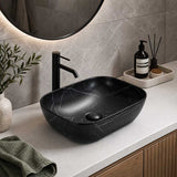 Lukka Ellips Above Counter Ceramic Basin 460×320×137mm - Matt Marble Black