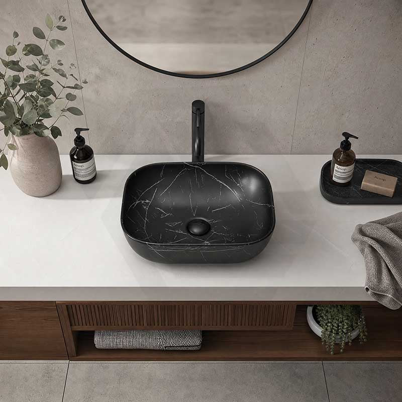 Lukka Ellips Above Counter Ceramic Basin 460×320×137mm - Matt Marble Black