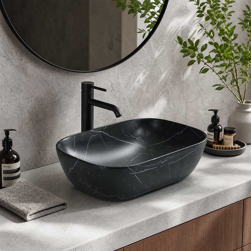 Lukka Ellips Above Counter Ceramic Basin 460×320×137mm - Matt Marble Black