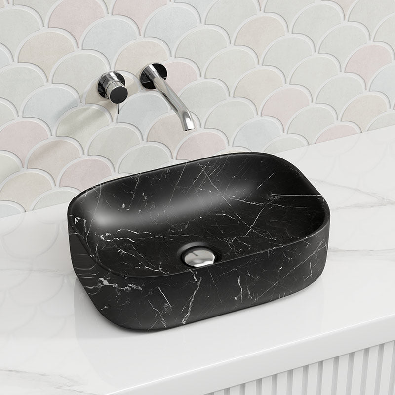 Lukka Ellips Above Counter Ceramic Basin 460×320×137mm - Matt Marble Black