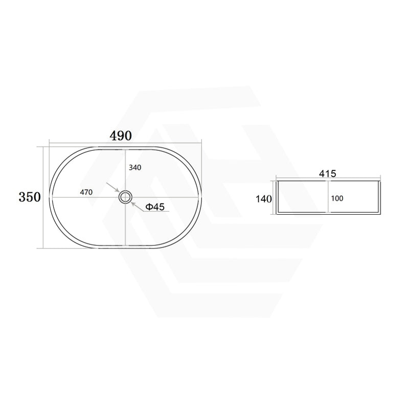 Lukka 490x350x140mm Oval Matt White Above Counter Ceramic Basin