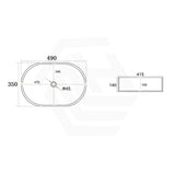 Lukka 490x350x140mm Oval Matt White Above Counter Ceramic Basin