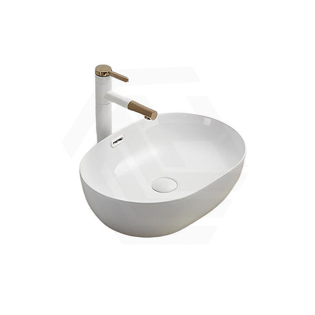 Lukka Ellips 490x365x135mm Oval Above Counter Ceramic Basin With Overflow Gloss White