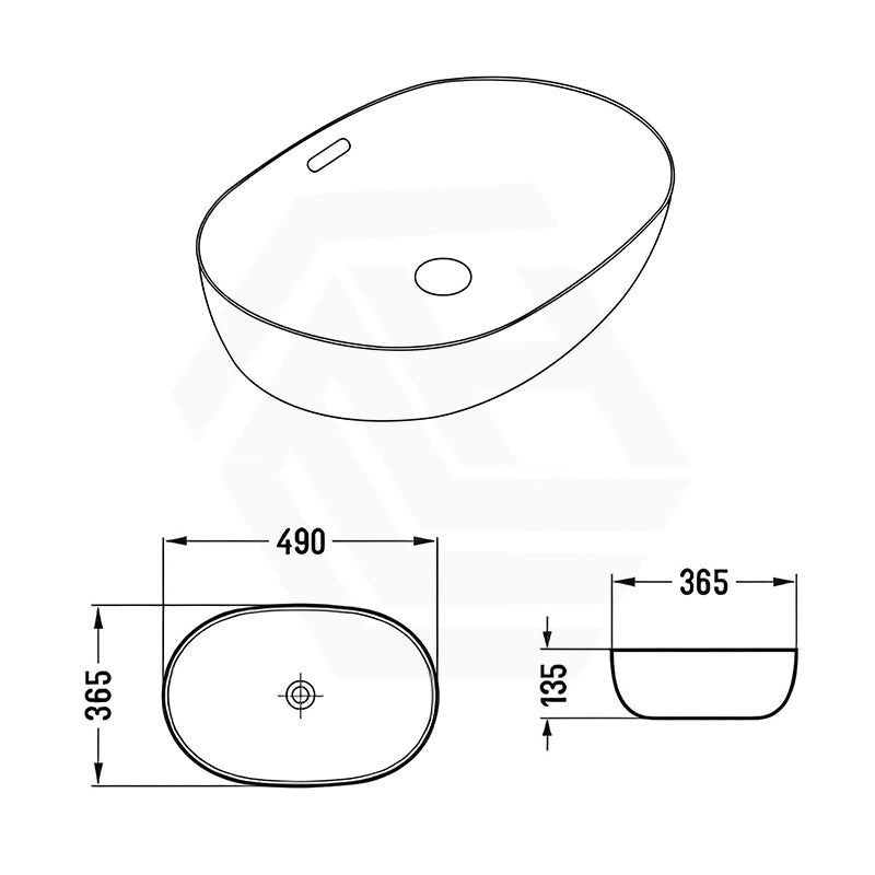 Lukka Ellips Oval Above Counter Ceramic Basin with Overflow 490/610mm - Gloss/Matt White