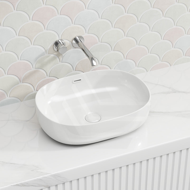 Lukka Ellips Oval Above Counter Ceramic Basin with Overflow 490/610mm - Gloss/Matt White