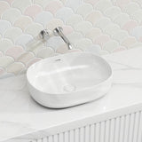 Lukka Ellips Oval Above Counter Ceramic Basin with Overflow 490/610mm - Gloss/Matt White
