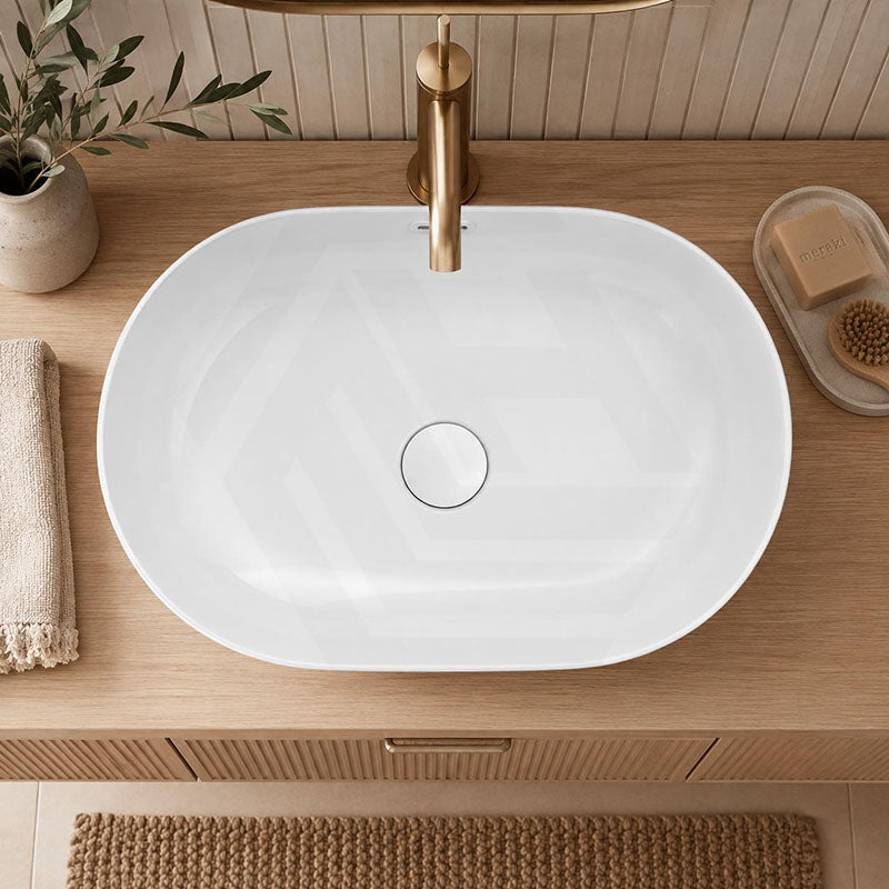 Lukka Ellips Oval Above Counter Ceramic Basin with Overflow 490/610mm - Gloss/Matt White
