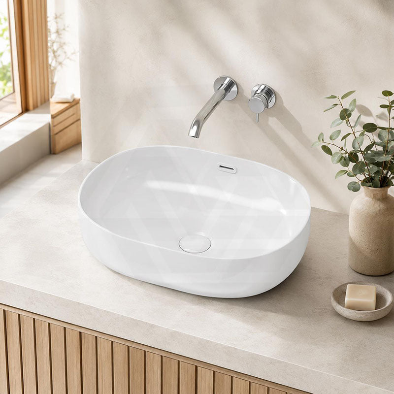 Lukka Ellips Oval Above Counter Ceramic Basin with Overflow 490/610mm - Gloss/Matt White
