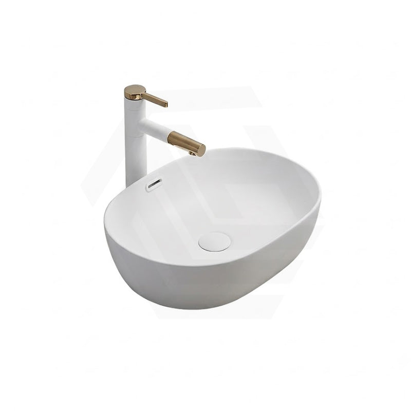Lukka Ellips 490x365x135mm Oval Above Counter Ceramic Basin With Overflow Matt White