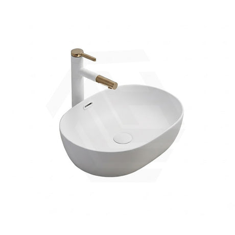 Lukka Ellips 490x365x135mm Oval Above Counter Ceramic Basin With Overflow Matt White
