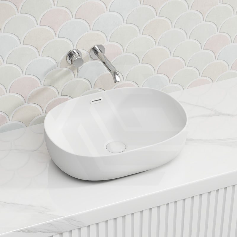 Lukka Ellips Oval Above Counter Ceramic Basin with Overflow 490/610mm - Gloss/Matt White