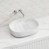 Lukka Ellips Oval Above Counter Ceramic Basin with Overflow 490/610mm - Gloss/Matt White