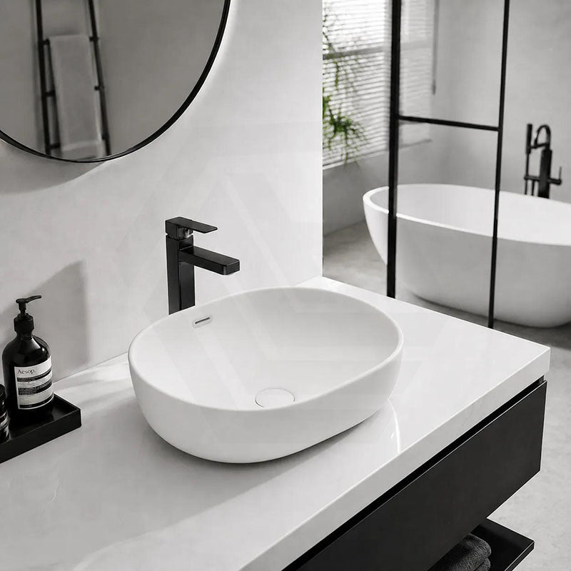 Lukka Ellips Oval Above Counter Ceramic Basin with Overflow 490/610mm - Gloss/Matt White