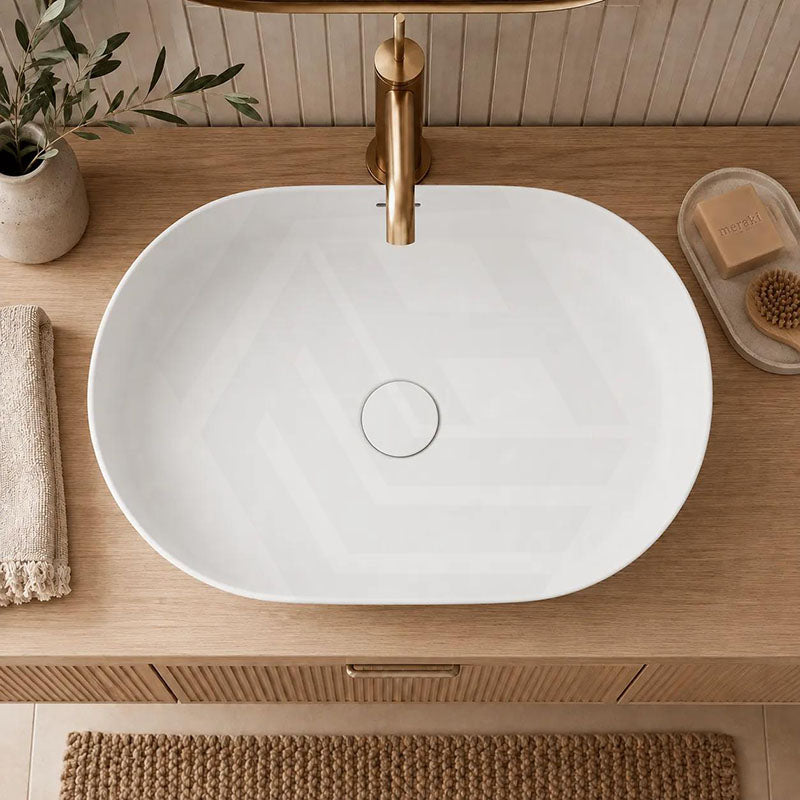 Lukka Ellips Oval Above Counter Ceramic Basin with Overflow 490/610mm - Gloss/Matt White