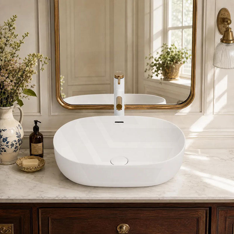 Lukka Ellips Oval Above Counter Ceramic Basin with Overflow 490/610mm - Gloss/Matt White
